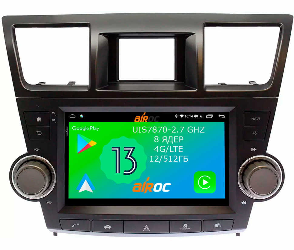 Штатная магнитола Airoc 2K AU-1122B для Toyota Highlander 2, 2007-2014